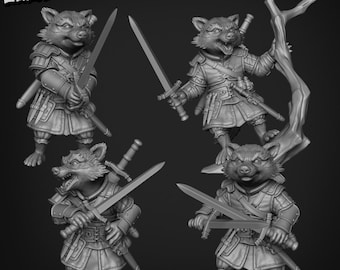 Mapache pícaro (8 poses, 1 grosero) / Maestro matón / Miniatura SIN PINTAR en resina