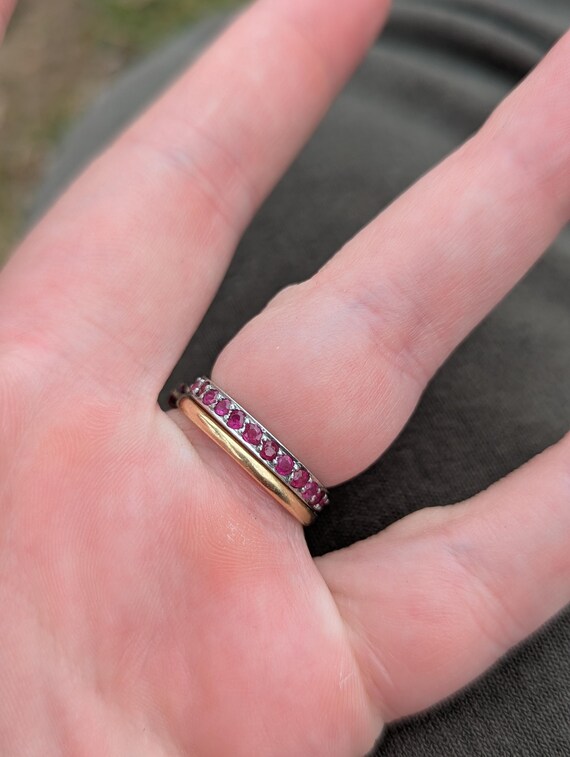 Edwardian hand cut ruby eternity ring - image 11