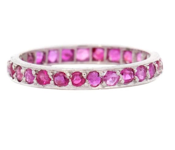 Edwardian hand cut ruby eternity ring - image 3