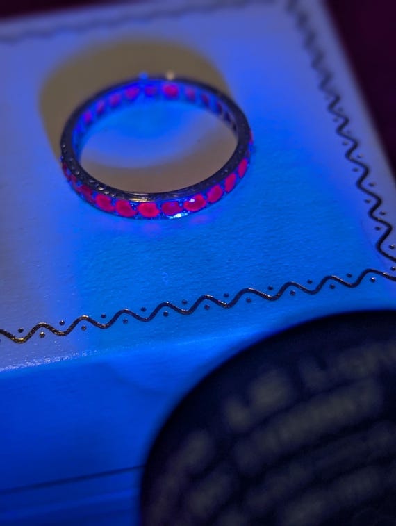 Edwardian hand cut ruby eternity ring - image 9