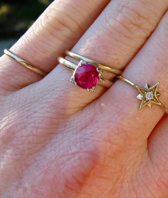 Old European cut Lab Ruby Solitaire ring - image 6