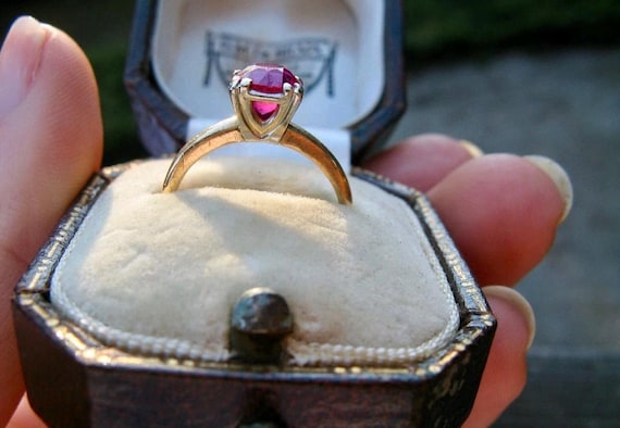 Old European cut Lab Ruby Solitaire ring - image 2