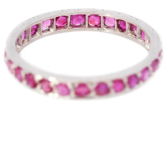 Edwardian hand cut ruby eternity ring - image 2