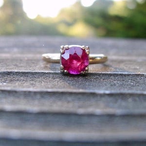 Old European cut Lab Ruby Solitaire ring