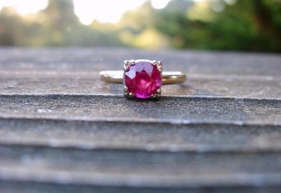 Old European cut Lab Ruby Solitaire ring - image 1