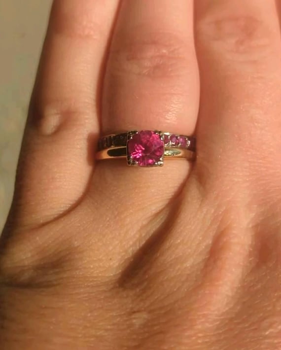 Old European cut Lab Ruby Solitaire ring - image 4