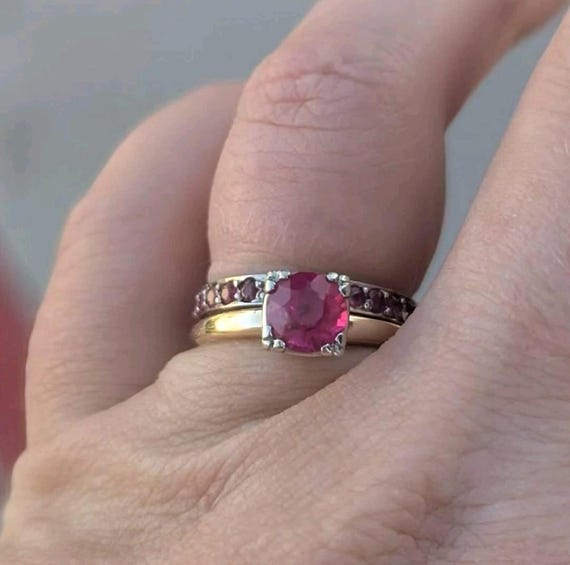 Old European cut Lab Ruby Solitaire ring - image 5