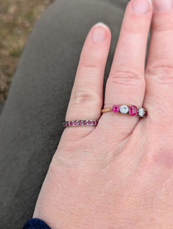 Edwardian hand cut ruby eternity ring - image 10