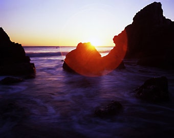 Sunset on a Malibu Beach, Fine Art Print, Blue Wall Decor, Sunset Photography, Dark Water Home Decor, Room Art, Minimal Decor, Costal Photo