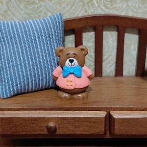 Blue Baby Doll or Teddy Bear in Pink Peacoat - 1:12 Scale Dollhouse Miniature