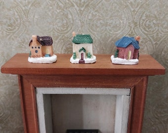 Christmas Village Houses, Three-Piece Set - 1:12 Scale Dollhouse Miniature