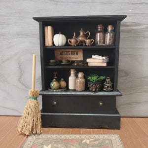 Witch&#39;s Brew Tea Shop Cabinet - 1:12 Scale Dollhouse Miniature OOAK