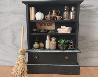 Witch's Brew Tea Shop Cabinet - 1:12 Scale Dollhouse Miniature OOAK
