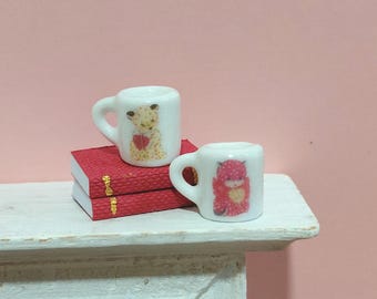 Retro Valentine Stuffed Animal Coffee Mug - 1:12 Scale Dollhouse Miniature