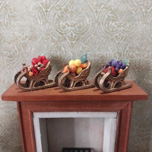 Sleigh Centerpiece with Fruit and Christmas Florals - 1:12 Scale Dollhouse Miniature OOAK