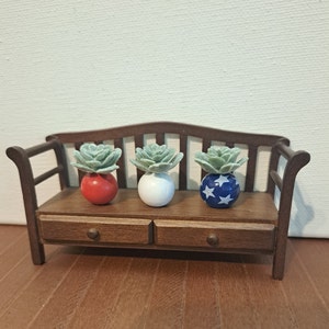 Red, White, and Blue Pots with Succulents - 1:12 Scale Dollhouse Miniature