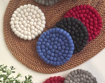 Handmade Felt Ball Coasters | Soft Round Coasters | Sustainable Coasters