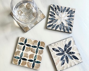 Square Sea Shell Coasters | Square Coaster Set | Boho Table Decor