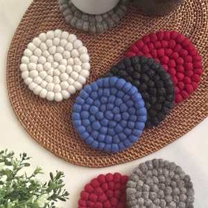 Handmade Felt Ball Coasters | Soft Round Coasters | Sustainable Coasters