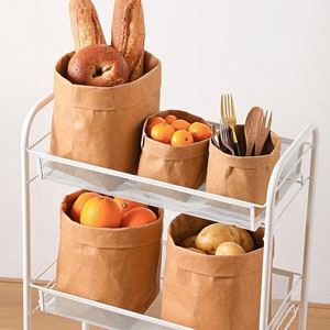 Washable Kraft Paper Basket Bag | Storage Basket |  Home Storage Organizer