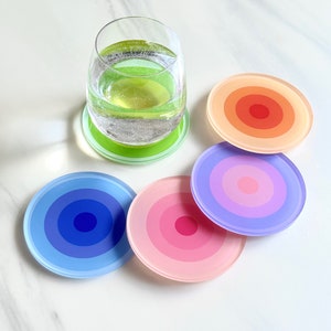 Retro Round Acrylic Coaster | Handmade Drink Coaster Set with Holder | Housewarming Gift | Birthday Gifts