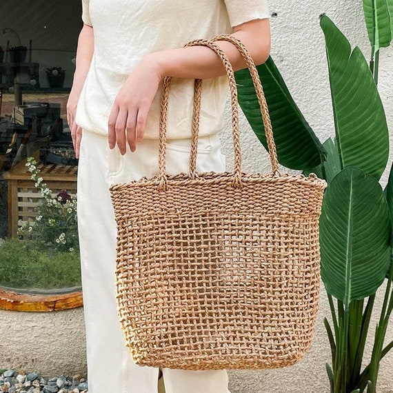 Open Weave Straw Tote Natural Woven Shoulder Bag Beach Bag 