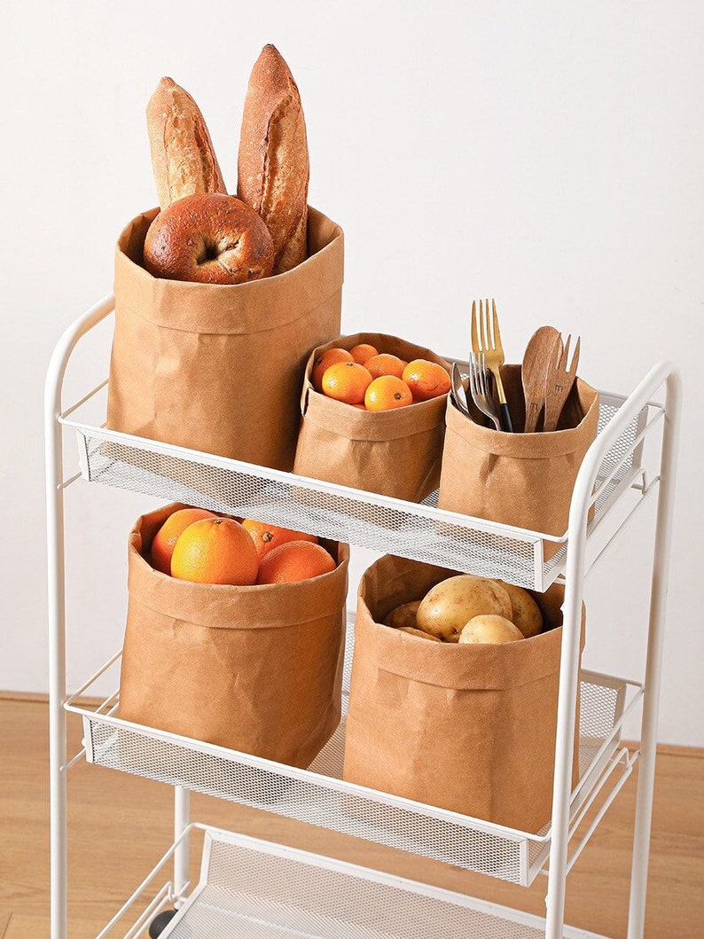 Washable Kraft Paper Basket Bag Storage Basket Home Etsy