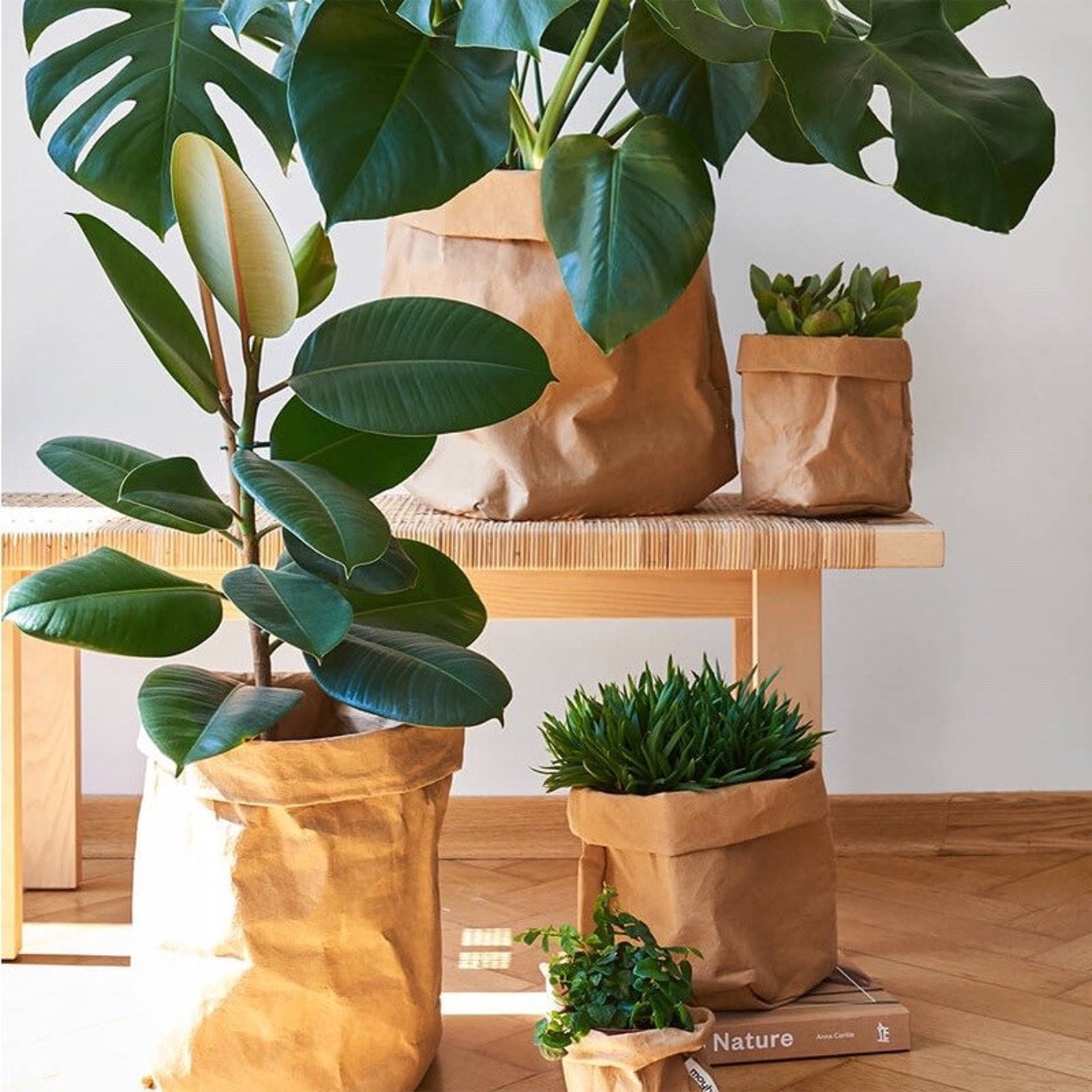 Washable Kraft Paper Basket Bag Storage Basket Home Etsy