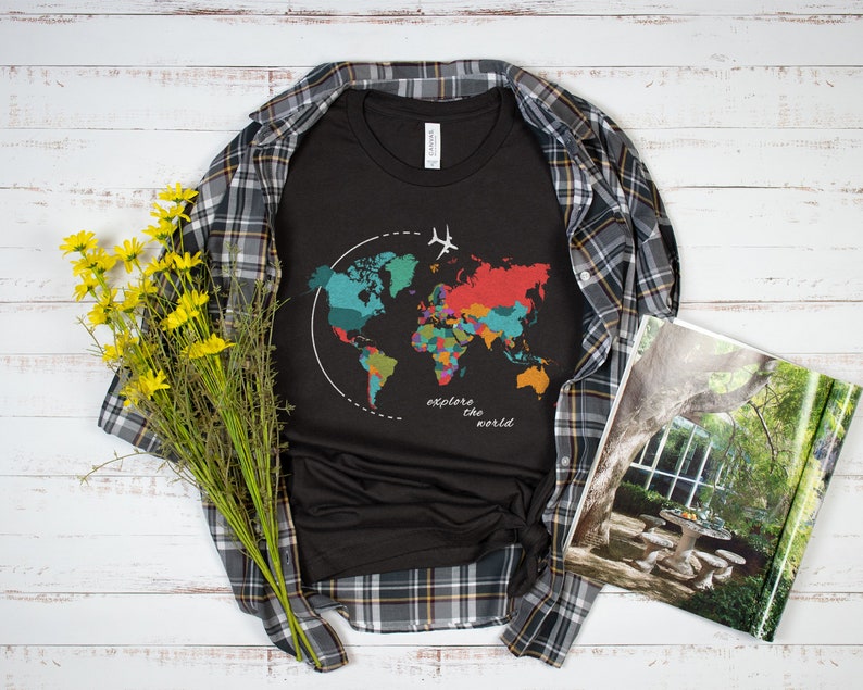 World Map Shirt Adventure Shirt Geography Shirt Wanderlust Etsy