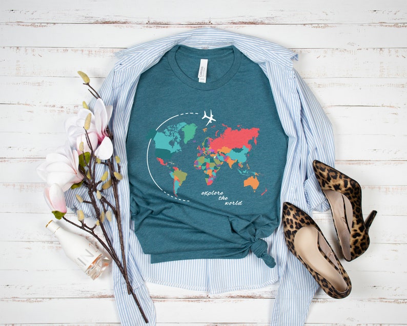 World Map Shirt Adventure Shirt Geography Shirt Wanderlust Etsy