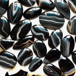 Banded Black Onyx Cabochon Lot  Gemstone Wholesale Lot  Mix Size Mix Shape ,  Onyx lot, onyx cabochon lot  Jewelry Making ,