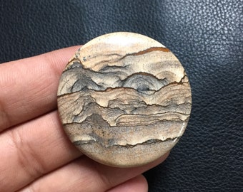 Cabochon rotondo di diaspro naturale con immagine, pietra preziosa di diaspro con immagine all'ingrosso, pietra preziosa con retro piatto, diaspro liscio lucido, 44x44x5 mm