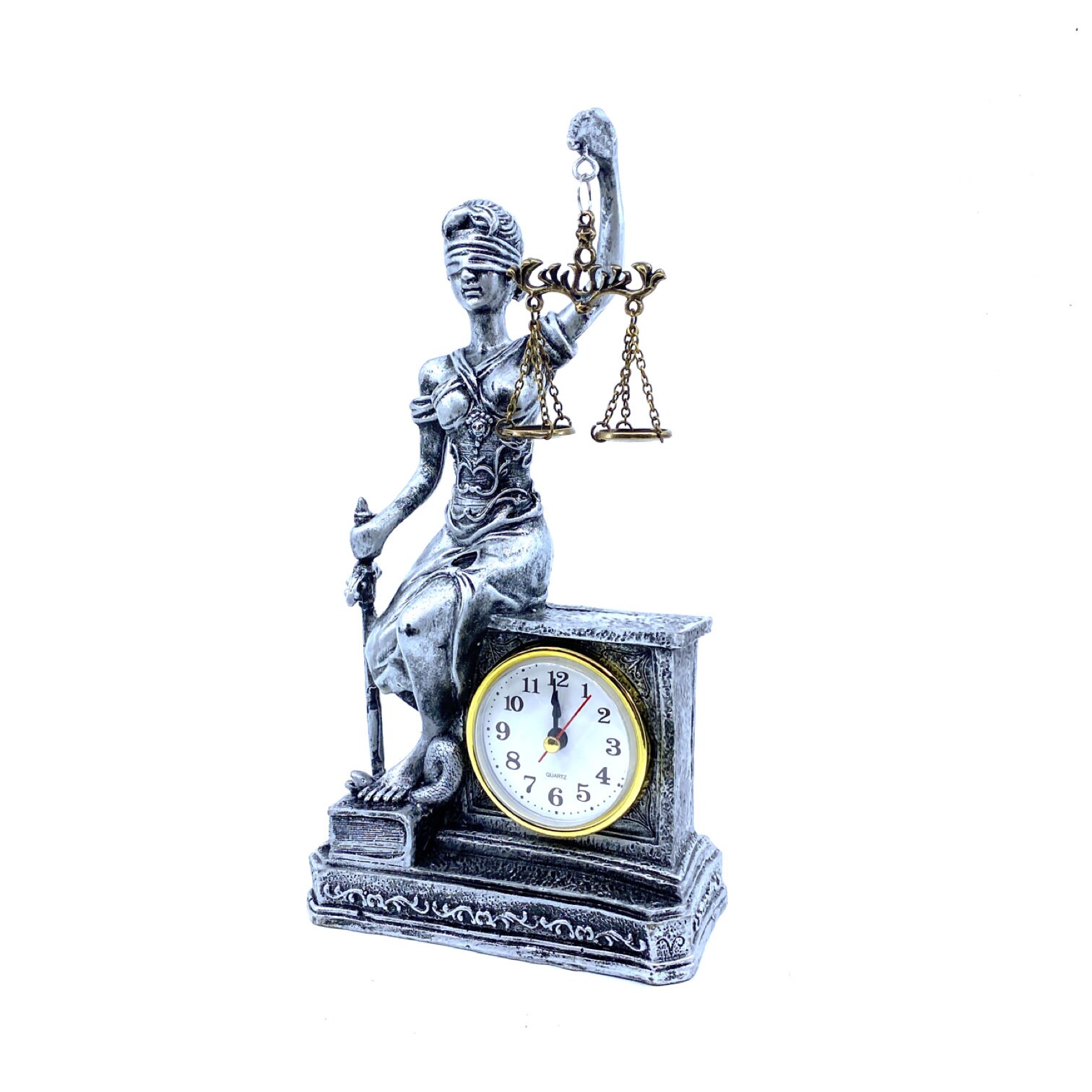 Special Design Clock Justice Statue Handmade 14 Cm X 26 Cm Etsy