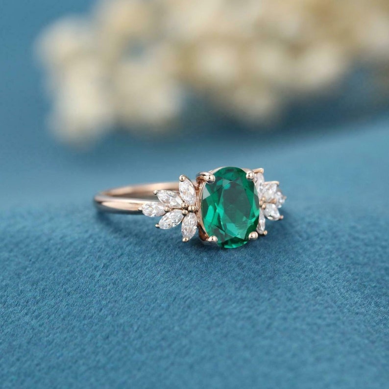 Oval Emerald Engagement Ring 14k Yellow Gold Oval Cut Emerald Etsy
