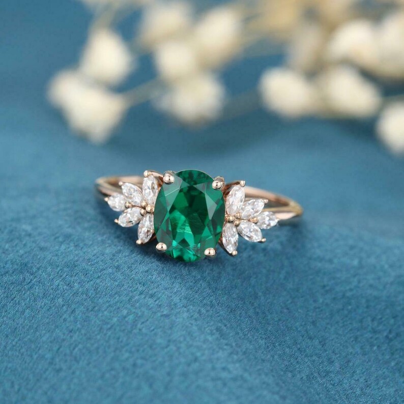 Oval Emerald Engagement Ring 14k Yellow Gold Oval Cut Emerald Etsy