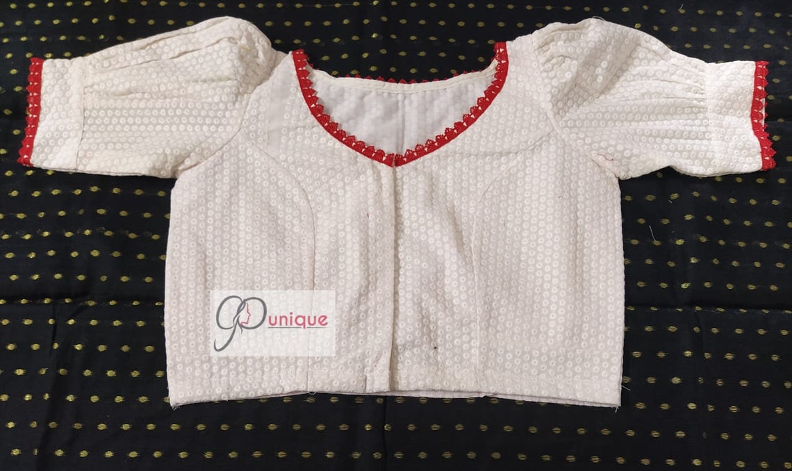 Readymade Designer White Hakoba With Red Frill Cotton Blouse | Etsy