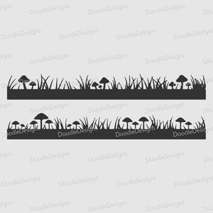 Deux fichiers SVG de bordure de champignon vénéneux / herbe pour la construction de scènes et les boîtes d'ombre, etc. - fichier de découpe numérique SVG pour machines de découpe Cricut et Silhouette