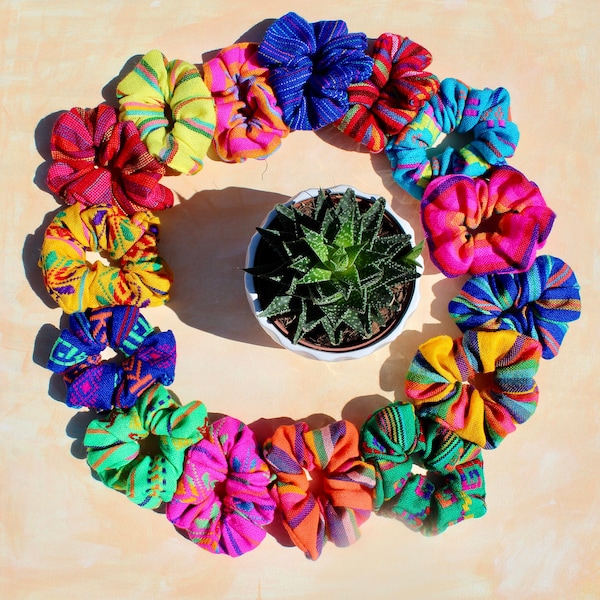 Authentic Mexican Scrunchies/Hair Scrunchie/Sarape Scrunchie/Cambaya Fabric Scrunchie/Colorful Scrunchie.