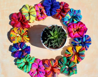 Authentic Mexican Scrunchies/Hair Scrunchie/Sarape Scrunchie/Cambaya Fabric Scrunchie/Colorful Scrunchie.