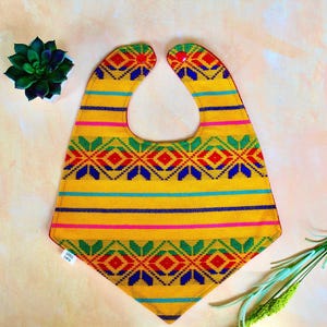 Mexican Serape Baby Bib with a Triangular Shape.