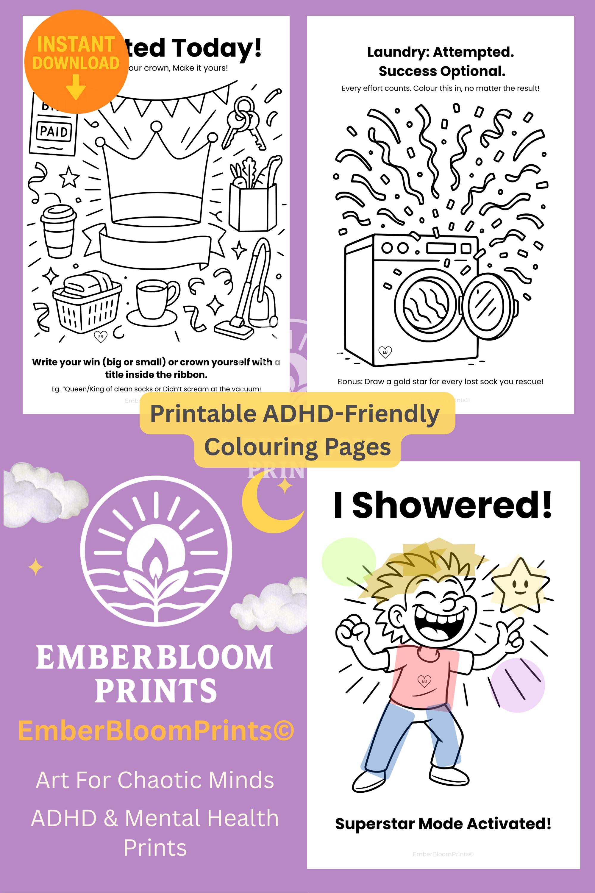 ADHD Adulting Colouring Pages| Self-care Art to Celebrate Small Wins ...