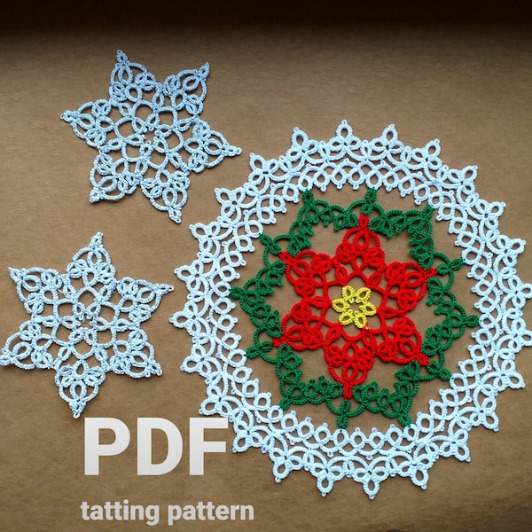 Tatting pattern PDF Doily Christmas flower for shuttle