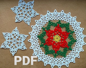 Tatting pattern PDF Doily Christmas flower for shuttle