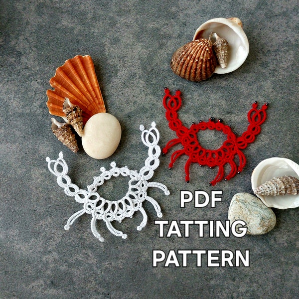 Tatting pattern PDF "Crab" by Frivolite con sabor for shuttle tatting