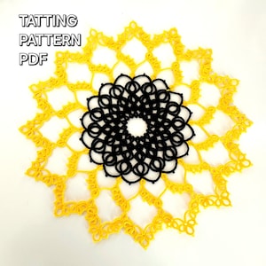Tatting pattern PDF doily &quot;Sunflower&quot; by Frivolite con sabor for shuttle tatting with photo instruction step by step