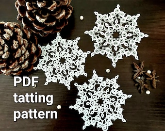 Tatting PDF pattern snowflake &quot;Winter springs&quot; for shuttles