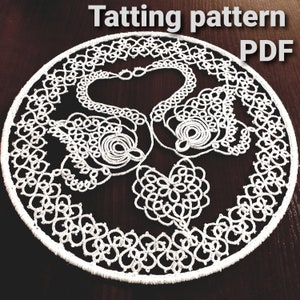 Tatting pattern PDF doily "Swan love" for shuttle