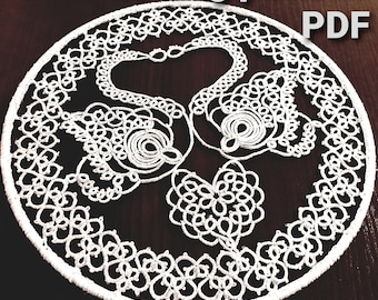 Tatting pattern PDF doily "Swan love" for shuttle