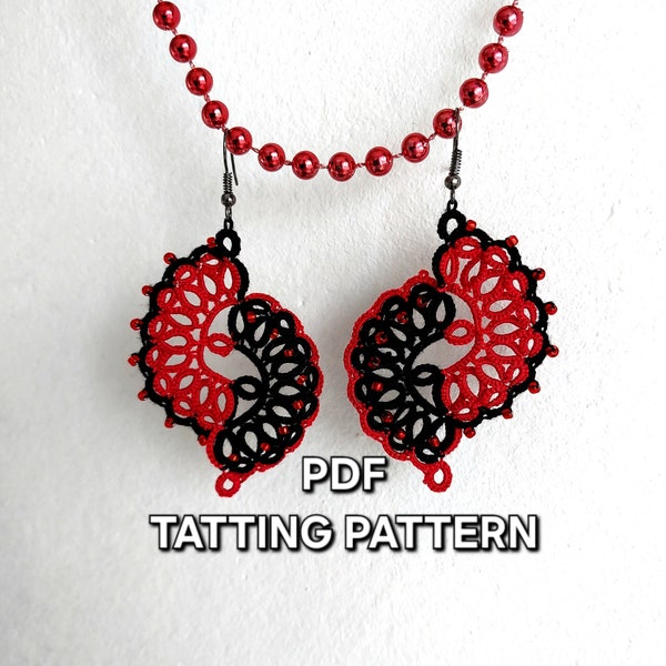 Tatting pattern PDF "Earring Yin Yang" by Frivolite con sabor for shuttle tatting