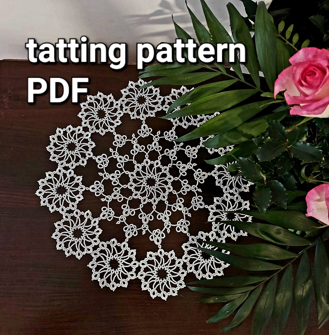 PDF tatting pattern doily. Tatting motif flower, digital download -  Crealandia